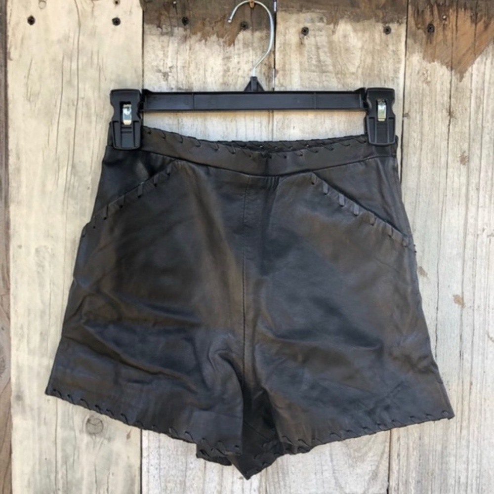 Topshop Shorts Black Genuine Leather